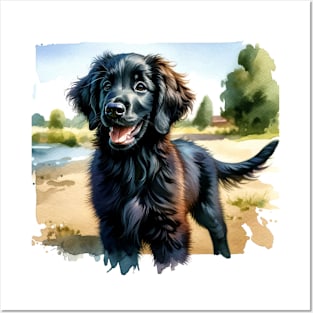 Watercolor Flat-coated Retriever Puppies - Cute Puppy Posters and Art